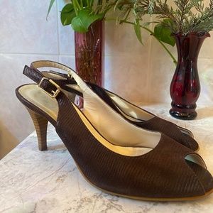Ron White Peeptoe Brown Slingback Heels - Size 37